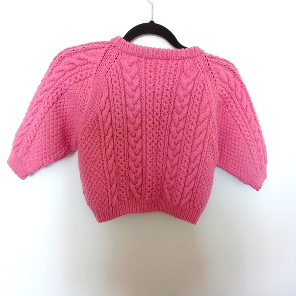 Girls Handmade Cable Knit Crew Neck Cardigan - Picture 6 of 13